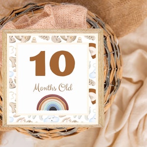 Baby mijlpaal bohokaarten, baby's eerste 12 maanden, afdrukbaar cadeau pasgeboren babyshower, cadeau meisje jongen, genderneutraal set van 12