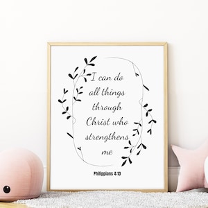 Philippians 4:13, Scripture verse art, I Can Do All Things Through Christ, Christian Printable, Bible Verse Poster