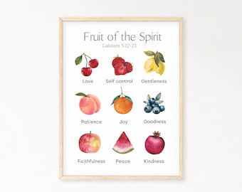Fruit of the Spirit, Scripture Wall Art, Christian Home Decor, Scripture Print, Galatians 5 Verse, Bible Verse Wall Art, Sunday School Art
