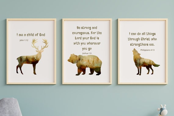 Woodland Animal Nursery Bible Verse Wall Art Set of 3 Boys - Etsy