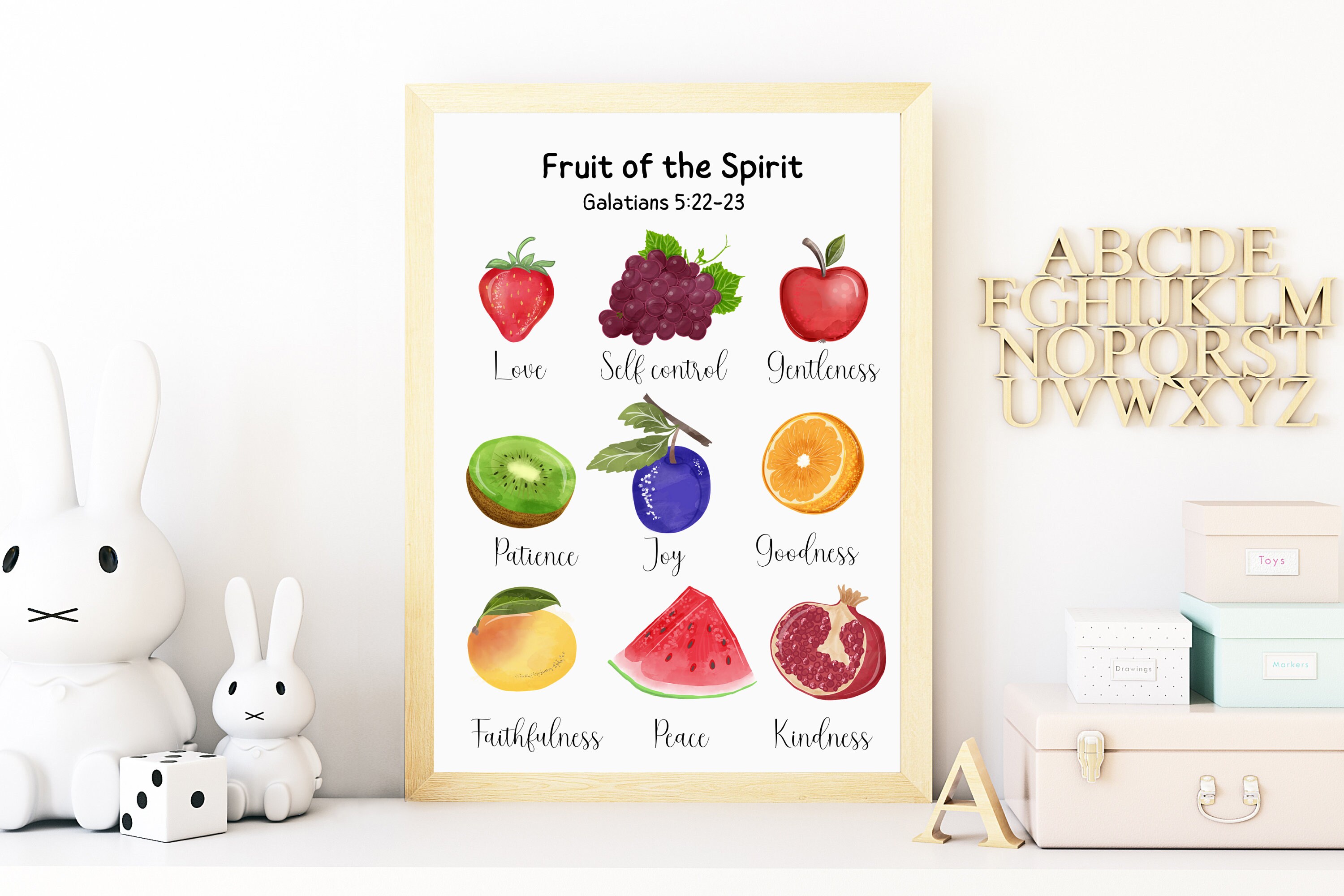 Fruit of the Spirit Wall Art, Bible Verse Print, Christian Playroom Art ...