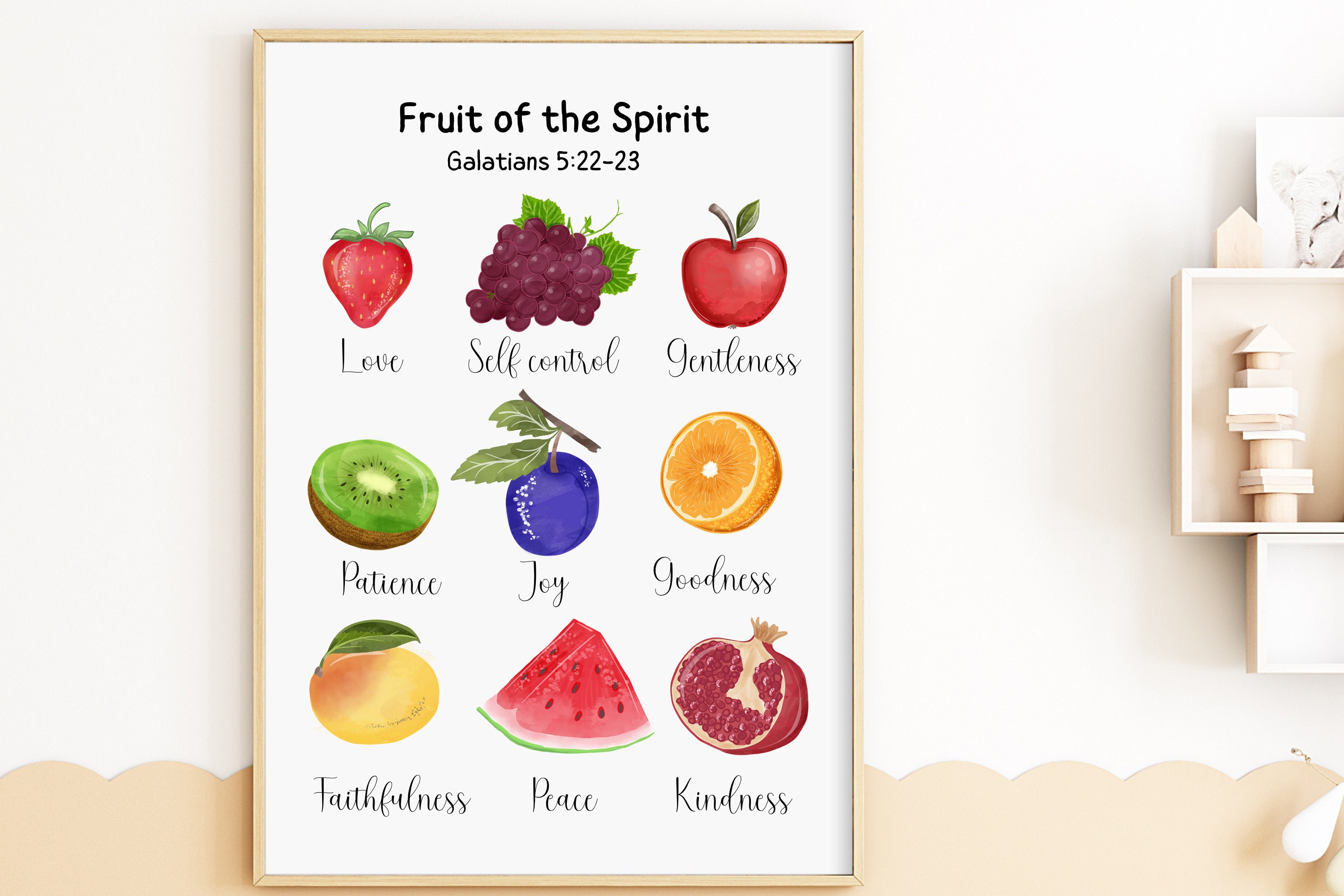 Fruit of the Spirit Wall Art, Bible Verse Print, Christian Playroom Art ...