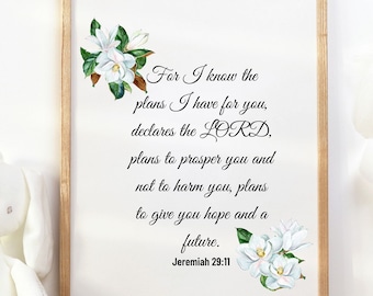 Jeremiah 29:11 Scripture Nursery Wall Art, Baby Room Christian Bible Verse Print Décor, For I Know the Plans I Have For You, Baptism Gift