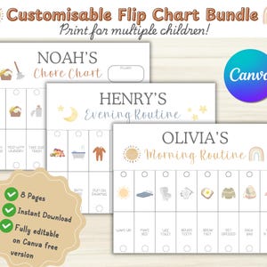 Kids Flip Chart Editable Routine Printable, Morning Chore Evening Flip Chart, Kids Routine Chart, Toddler Chore Chart Canva Visual Routine