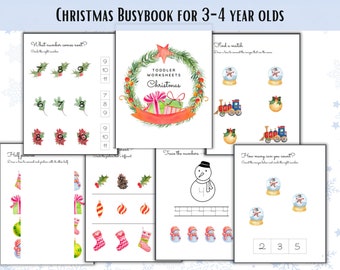 Christmas Busy Book Worksheets, Christmas Toddler Activity Pages, Preschool Learning, Kindergarten, Pre-K Christmas Activities for Kids