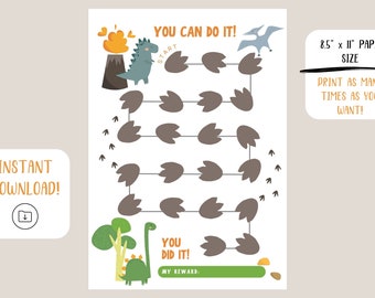 May include: A printable dinosaur footprint maze activity for kids. The maze starts with a green dinosaur and ends with a green dinosaur with the text "You Did It!" and a line for "My Reward". The maze is printed on a white background with brown footprints and arrows.