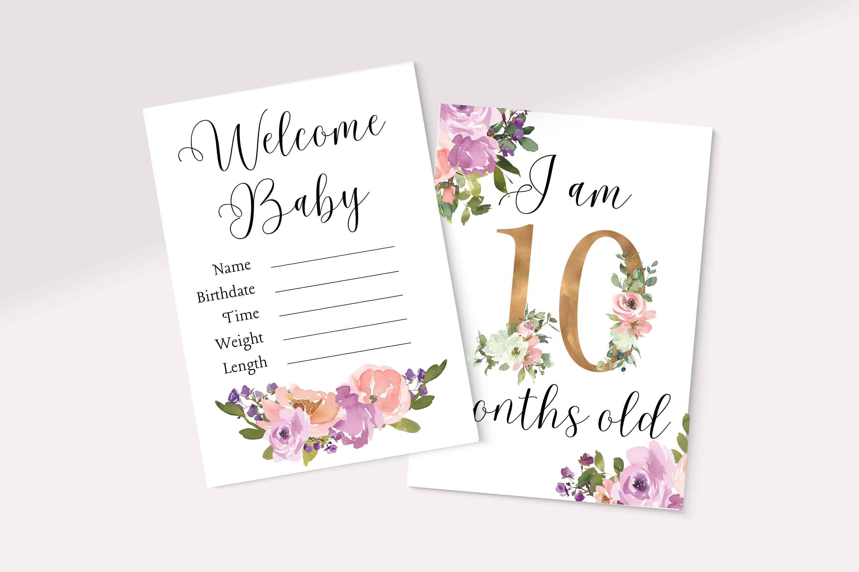 Floral Baby Milestone Cards, Newborn Girl Monthly Milestone Prints ...