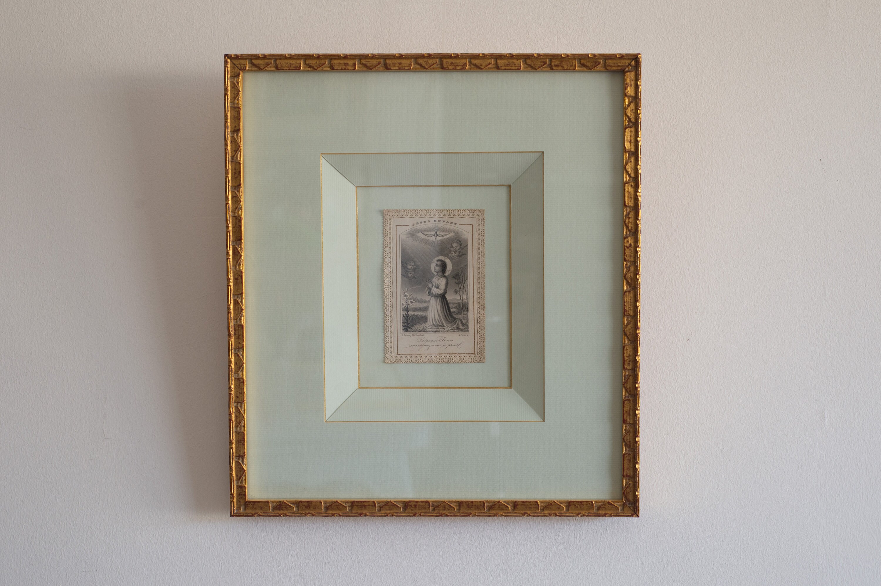 Tableau With A Pious Image in Canivet Lace Of 19Th Century & Gilded Frame Magnificent Marie-Louise |