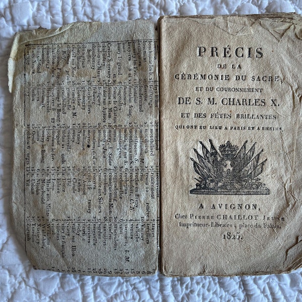 french antique book of the [Précis de la Cérémonie du Sacre et du Coronation de S.M. CHARLES X.] Edition Avignon at Pierre CHAILLOT 1825