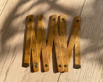 Antique wood folding tailor's tape measure extension in centimeters and inches