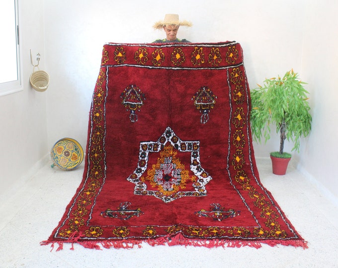 6x9 Vintage Handmade Wool Boujaad Area Rug Moroccan Living Room