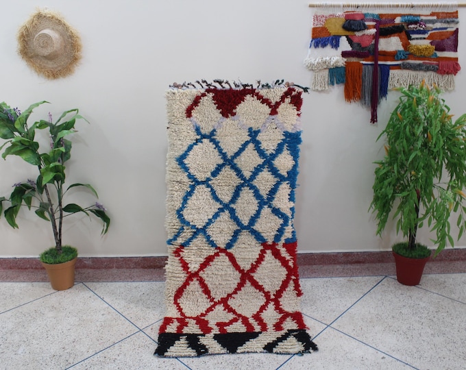 Amazing Multicolored Rug - Vintage Fabulous Boujaad Rug - Handmade Rug - Moroccan Berber Rug - Traditional Moroccan Carpet - 2.4x5.7ft