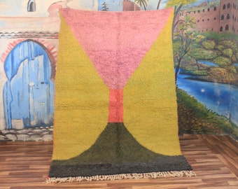 Beni ourain rug - Authentic Moroccan rug - Berber carpet - Genuine Wool rug - Handmade rug - Beni ourain style - Yellow & Pink Tapis