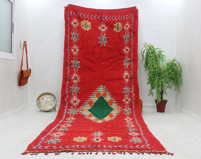 Vintage Red Moroccan Runner Rug 12.1 x 4.4 ft, Timeless Elegance for Your Home Decor - Handwoven Beauty