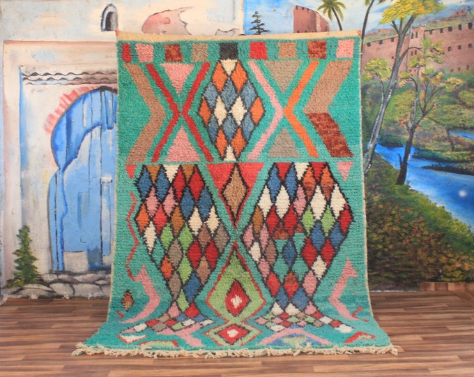 Pet Friendly Carpet, Home decor area rug, Blue And Orange Moroccan Rug Wool