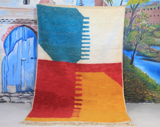custom fabulous boujad rug, authentic moroccan rug, azilal rug, abstract multicolored carpet, handmade furniture, bohemian rug