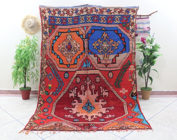 Vintage Painting, Moroccan Handmade Rug, Blue Rug, Living Room Rug, Authentic Handmade Carpet, Boujaad Rug, Handwoven Rug, Handmade gifts