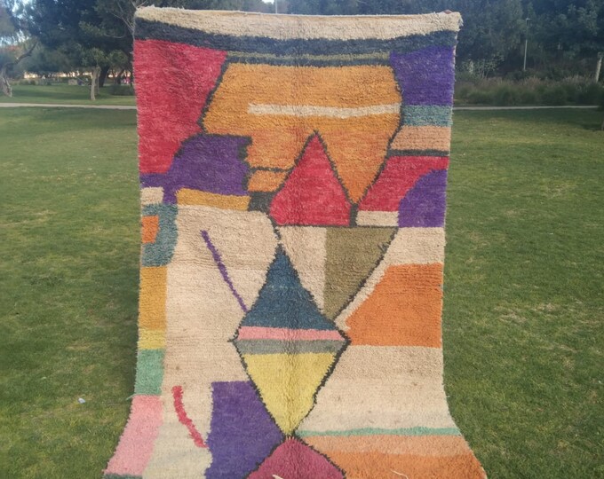 Moroccan Handmade Rug  Carpet Abstract Rug Handm  Wool Rug Berber Azilal Rug Handwoven Wool Rug Available in size:2.40X1.48cm