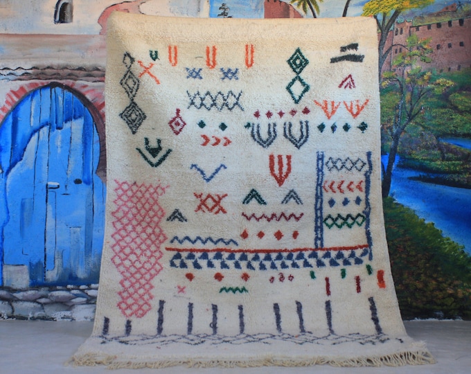 custom fabulous boujad rug, authentic moroccan rug, azilal rug, abstract multicolored carpet, handmade furniture, bohemian rug