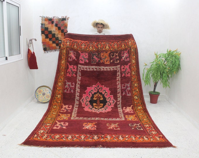 6x10 Vintage Handmade Wool Boujaad Area Rug Moroccan Living Room