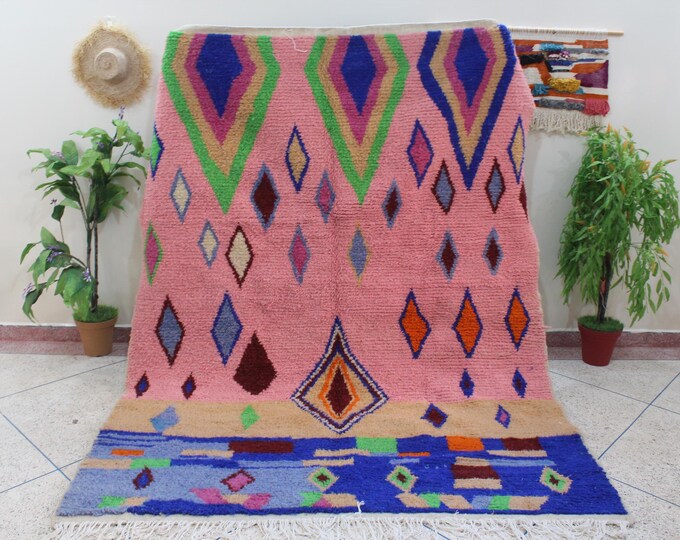 colorful moroccan rug, custom fabulous boujad rug, azilal rug, abstract Pink carpet, handmade moroccan rug, bohemian rug