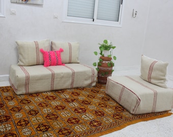 Sofá marroquí, sofá de suelo marroquí, sofá de suelo marroquí, conjunto de puf de almohadas de sofá de suelo, almohadas de suelo, puf de suelo