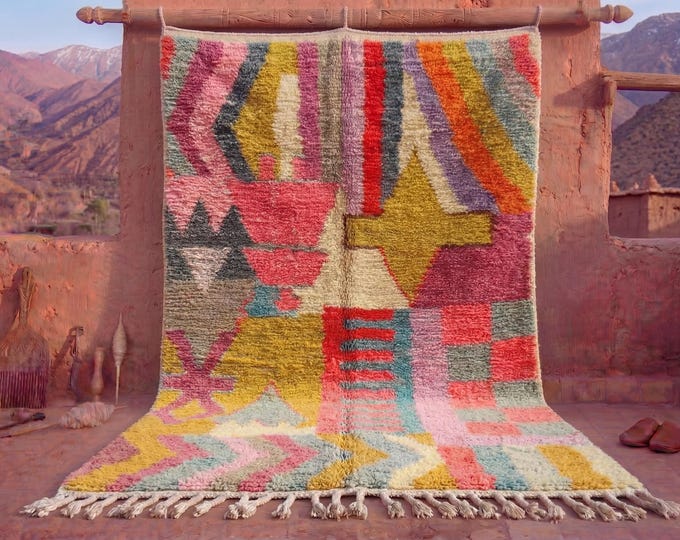 Authentic Moroccan Rug, Custom Fabulous Boujad Rug, Azilal rug, Abstract Multicolored Carpet, Handmade Moroccan Rug, Bohemian Rug