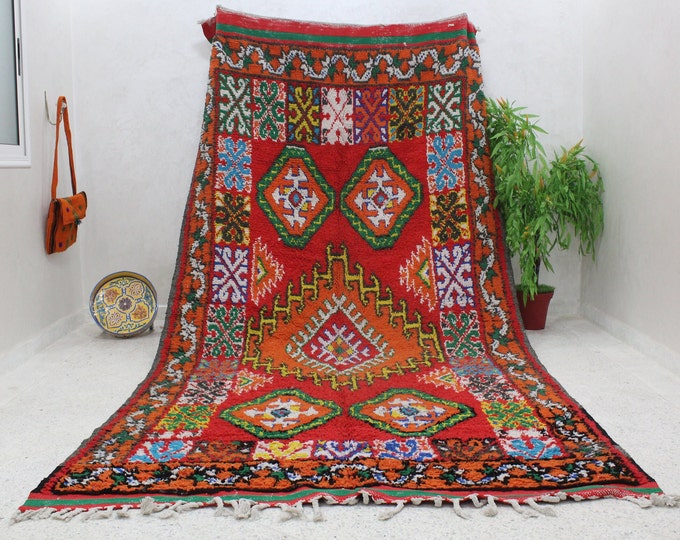 Moroccan Vintage Rug, 12,3 x 6,3 ft, Moroccan Handmade Carpet, Orange rug Berber Rug, Abstract Rug, boujad rug, Authentic Rug