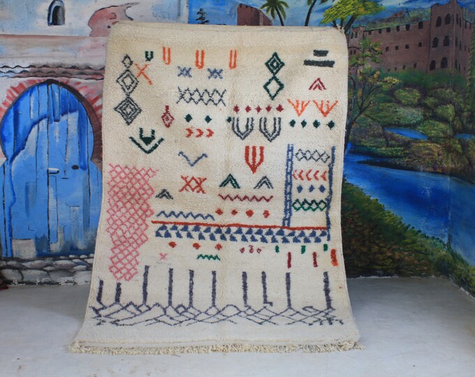 custom fabulous boujad rug, authentic moroccan rug, azilal rug, abstract multicolored carpet, handmade furniture, bohemian rug