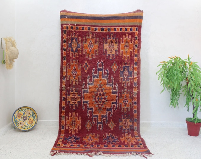 Vintage Beni Mguild rug, Authentic Moroccan Rug 4x9 ft