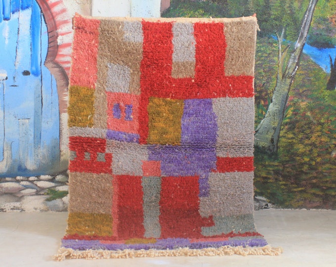 moroccan rug, custom fabulous boujad rug, authentic, azilal rug, abstract multicolored carpet