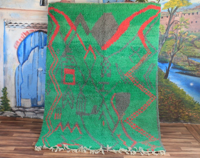 moroccan green rug, beni ourain green rug, wool berber rug, custom rug, handmade rug, rustic green rug, orange carpet - wool rug