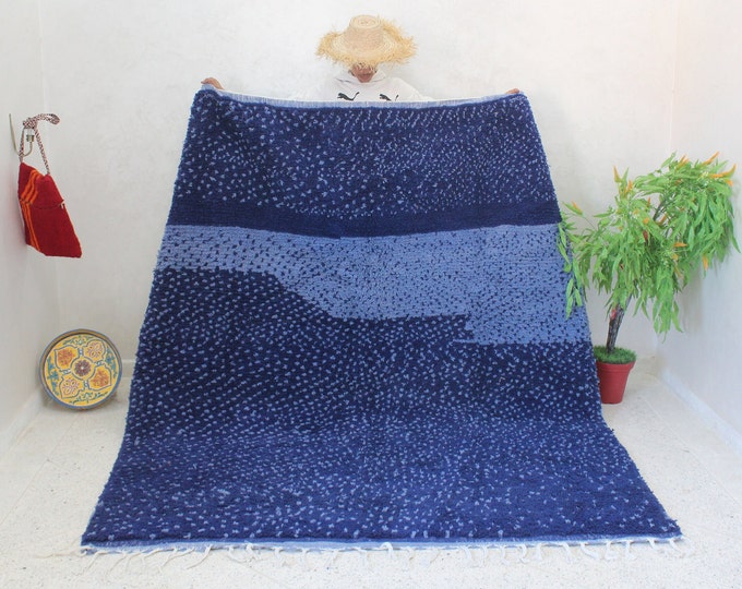 authentic moroccan rug 8x7 ft, Boujaad Blue Rug, Berber Wool Rug