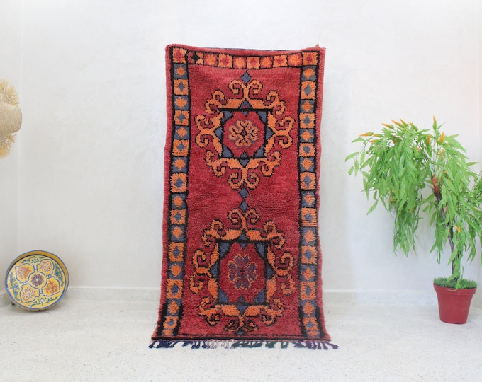 Vintage Beni Mguild rug, Authentic Moroccan Rug 3x6 ft