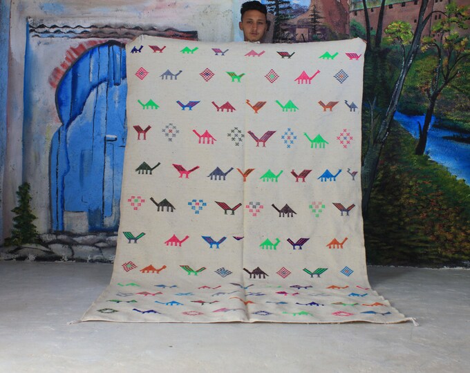 morocco rug, Moroccan Kilim Rug, white Kilim Rug, Moroccan Rug, Handmade Rug, Area Rug, Boho Rug, Bohemian Decor, Bedroom Rug