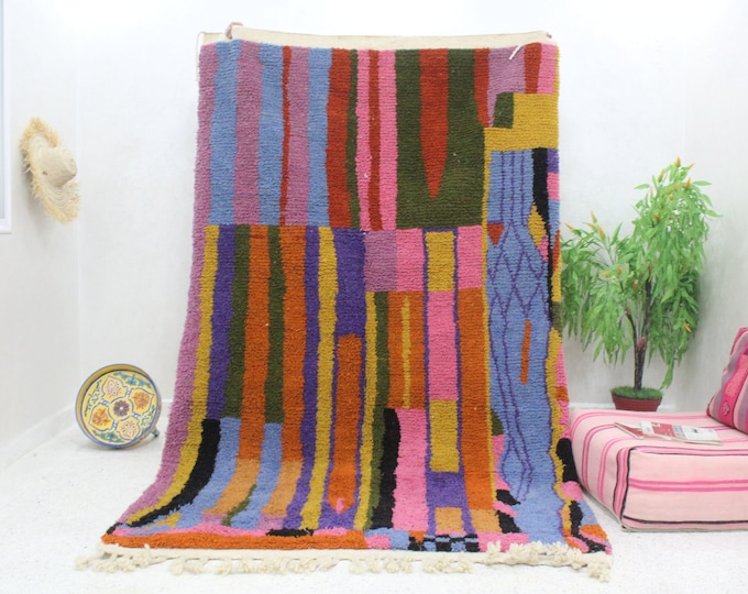 authentic moroccan rug 8x5 ft, Boujaad Rug, Berber Wool Rug