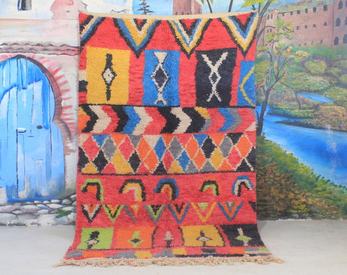 moroccan rug, custom fabulous boujad rug, authentic, azilal rug, abstract multicolored carpet
