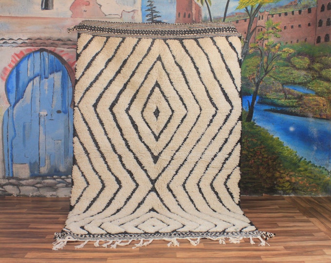 Moroccan Handmade rug ,Beni ourain style Morocco wool Berber Rug, modern rug, Hand woven rug, Azilal Berber style White Rug