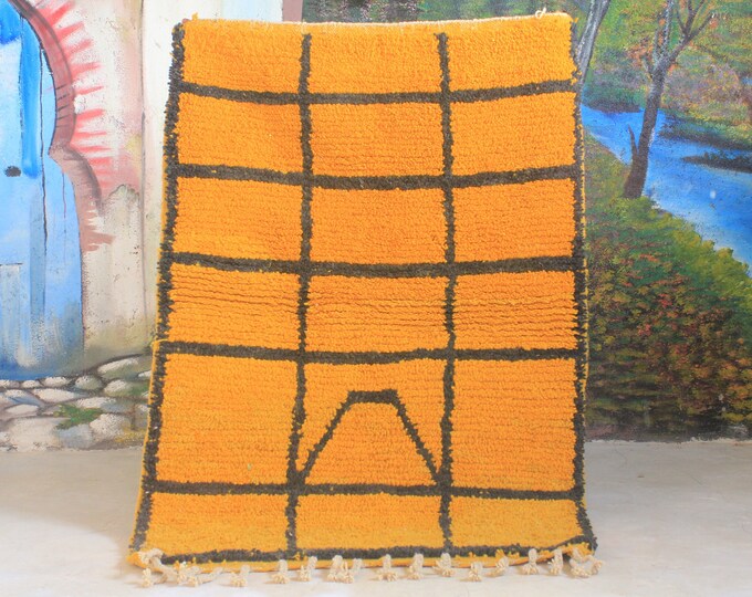 moroccan rug, custom fabulous boujad rug, authentic, azilal rug, yellow carpet