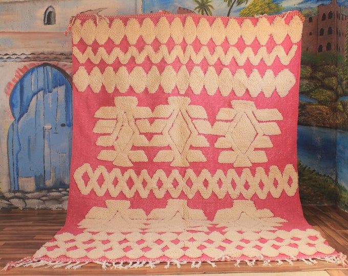 Moroccan Handmade rug ,Beni ourain style Morocco wool Berber Rug, modern rug, Hand woven rug, Azilal Berber style Pink Rug