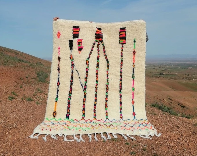 custom fabulous boujad rug, authentic moroccan rug, azilal rug, abstract multicolored carpet, handmade furniture, bohemian rug