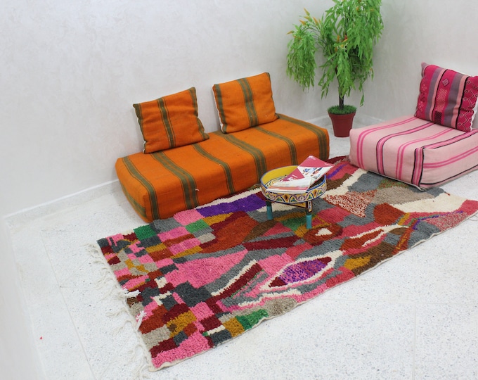 authentic moroccan rug  6.5 ft x 4.0 ft,  Boujaad Rug, Berber Wool Rug