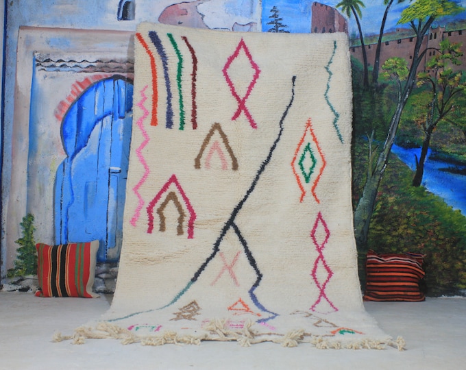 custom fabulous boujad rug, authentic moroccan rug, azilal rug, abstract multicolored carpet, handmade furniture, bohemian rug