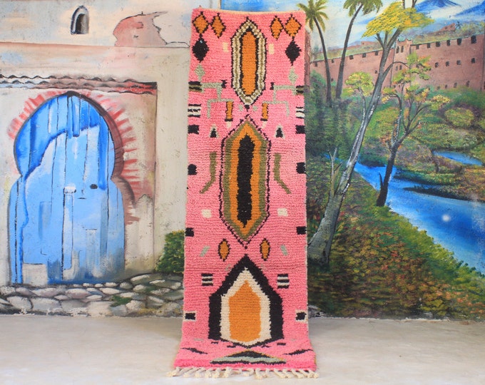 custom runner moroccan Hand knotted Pink Runner rug, wool rug shaggy rug, Authentic Moroccan Rug, Moroccan fluffy Rug