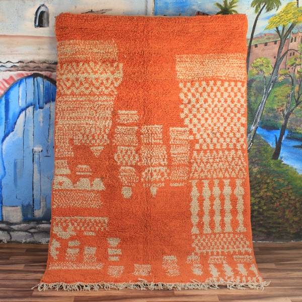 moroccan orange rug, beni ourain orange rug, wool berber rug, custom rug, handmade rug, rustic orange rug, orange carpet - wool rug