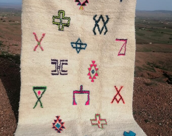 Moroccan Handmade Rug Yellow And White Carpet Abstract Rug Handmade Wool Rug Berber Azilal Rug Handwoven Wool Rug