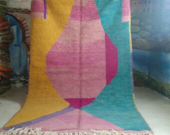 custom fabulous boujad rug, authentic moroccan rug, azilal rug, abstract multicolored carpet, handmade furniture, bohemian rug