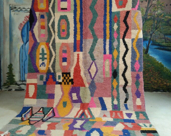 Custom Fabulous Boujad Rug, Authentic Moroccan Rug, Abstract Multicolored Carpet, Handmade Moroccan Rug, Bohemian rug