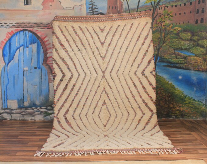 Moroccan Handmade rug ,Beni ourain style Morocco wool Berber Rug, modern rug, Hand woven rug, Azilal Berber style White Rug