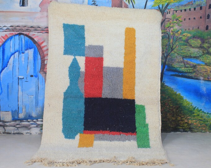 custom fabulous boujad rug, authentic moroccan rug, azilal rug, abstract multicolored carpet, handmade furniture, bohemian rug